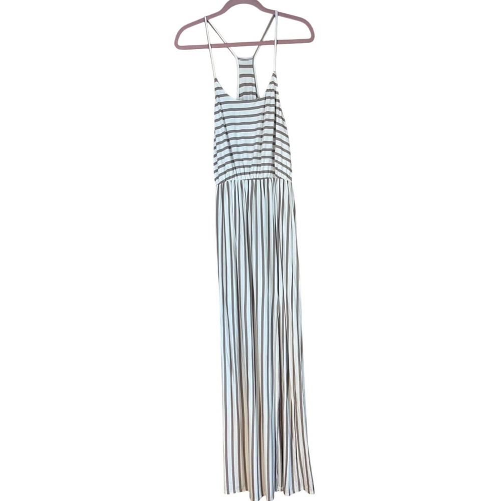 White Birch Maxi Dress Beige Brown Stripe Racerback Tank‎ Stretch Medium